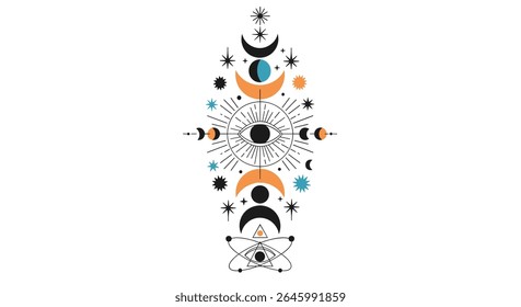 Celestial Moon Phases Mystical Illustration Cosmic Arrangement Design Concept