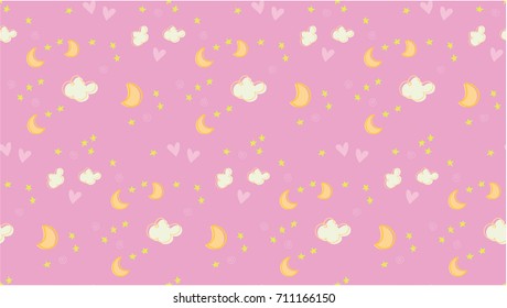 Celestial Moon Princess pattern for girl's room in pink.
