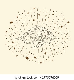 Celestial moon sacred astrology vector card. Boho vintage moonlight esoteric art star magic vector.