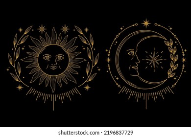 celestial moon and sun with face logo design