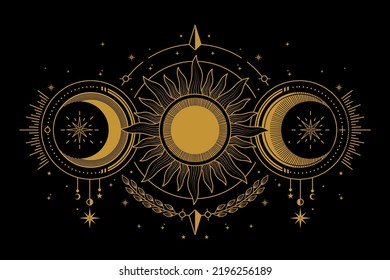 celestial moon and sun with ornaments illustration