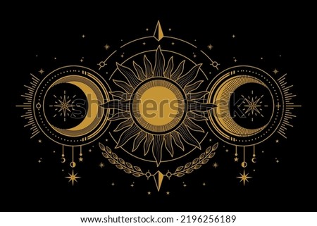 celestial moon and sun with ornaments illustration