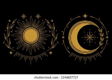 celestial moon and sun with ornaments logo design