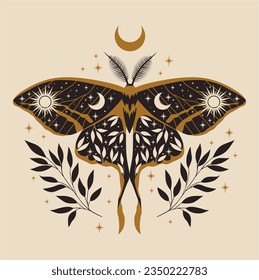 Ilustración artística de la polilla celestial. Hermosa ilustración de polilla. Vector celestial.