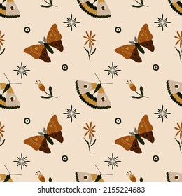 Celestial moth pattern design. Vector seamless background