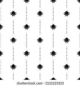 Celestial moth seamless ornament. Magic insect pattern isolated on white. Mystical tropical night butterfly wallpaper. Flying beetle with wings. Vector background