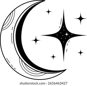 Celestial Mystic Element with Doodle Design Pattern. Vector Illustration.