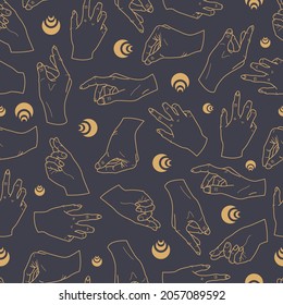 Celestial Mystic seamless pattern, Modern vector hand drawing illustration. Mystical esoteric background