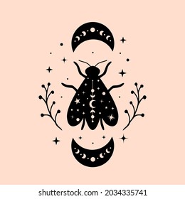 Celestial and mystical bee illustrations with moon and stars