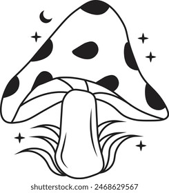 Celestial Mystical Boho Mushroom with Vintage Design. Vector Illustration Clipart.