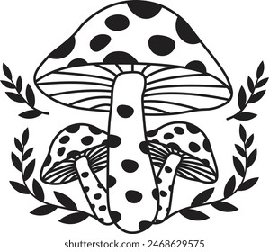 Celestial Mystical Boho Mushroom with Vintage Design. Vector Illustration Clipart.