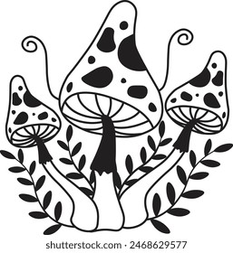 Celestial Mystical Boho Mushroom with Vintage Design. Vector Illustration Clipart.