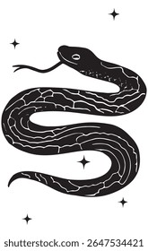 Ilustração da silhueta do vetor da cobra do Lynocut místico celestial. Mão preta e branca desenhada cobra mística. Elemento de design esotérico. . Ilustração vetorial