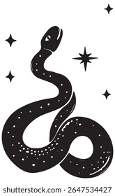Ilustração da silhueta do vetor da cobra do Lynocut místico celestial. Mão preta e branca desenhada cobra mística. Elemento de design esotérico. . Ilustração vetorial