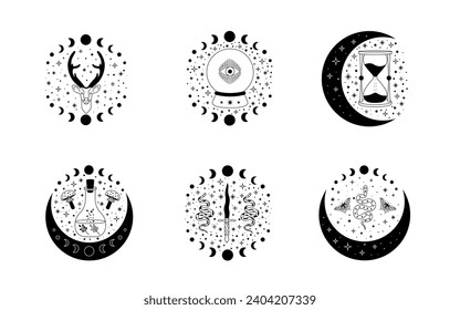 Celestial mystical moon collections. Magic and esotericl vector illustrations.
