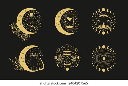 Celestial mystical moon collections. Magic and esotericl vector illustrations.
