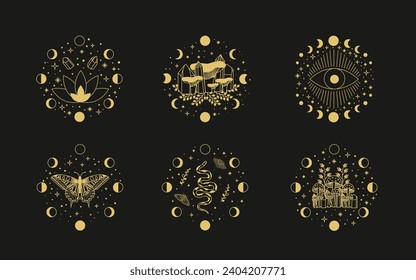 Celestial mystical moon collections. Magic and esotericl vector illustrations.