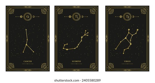 Celestial mystical zodiacal horoscope constellations. Zodiac astrology horoscope set. 