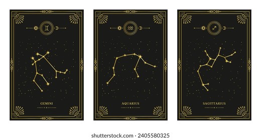 Celestial mystical zodiacal horoscope constellations. Zodiac astrology horoscope set. 