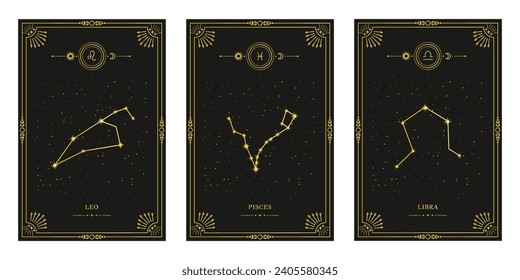 Celestial mystical zodiacal horoscope constellations. Zodiac astrology horoscope set. 
