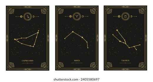 Celestial mystical zodiacal horoscope constellations. Zodiac astrology horoscope set. 