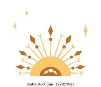 Celestial nursery poster with terracotta sun and sunrise, boho hand drawn art for kids room, pre-made poster template 16-20 inches, cute space magic baby illustration, vector design