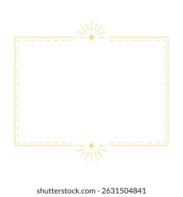 Celestial ornament. Golden Boho line art rectangular frame. Thin line border decoration with sunburst. Minimal mystical linear vector pattern with spiritual symbols. Astrology tarot design