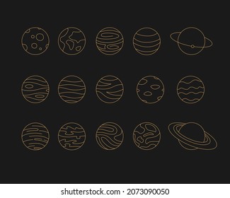 celestial outline set gold planets