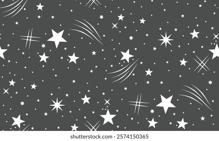 A celestial pattern of stars and shooting stars on a dark background.