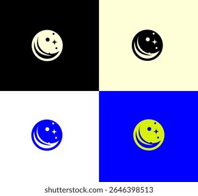 Desenhos do logotipo do planeta celeste Lua, estrelas, cometa Variações