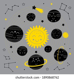 celestial poster with black solar system