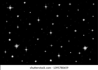 Celestial seamless background with sparkling stars glittering on dark sky in night. dark