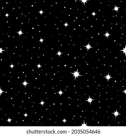 Celestial seamless background with sparkling stars glittering on a dark blue sky in the night