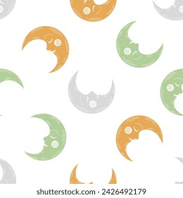 Celestial seamless pattern with colorful moon