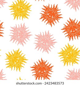 Celestial seamless pattern with colorful suns
