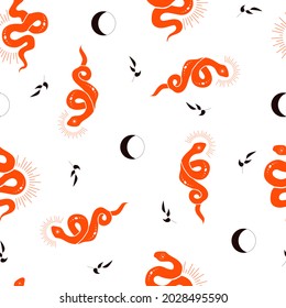 Celestial seamless pattern with magical snake