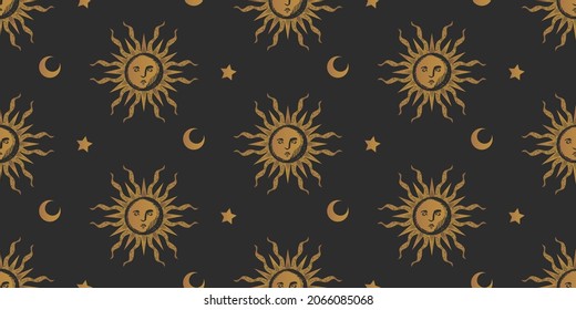  Celestial Seamless Pattern With Sun, Moon, Stars 