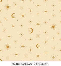 celestial seamless pattern. sun moon stars crescent background. good for fabric, wallpaper, textile, backdrop, bedding, pajama.