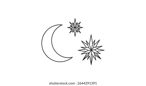 Celestial Serenity A Line Art Depiction of a Moon and Stars Composition