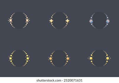 Celestial Six Circle Frames Set Different Stars Golden And Blue Cute Magic Glossy Icon Vector Isolated