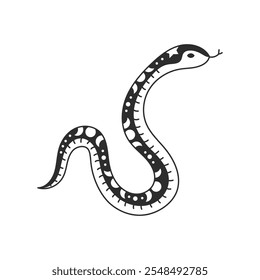 Celestial Snake Hand desenhado Doodle estilo. Animal sagrado com lua e ornamento crescente. Ilustração de vetor de esboço para tópicos místicos esotéricos, tatuagem