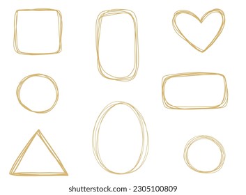 Celestial sparkling exploding Golden frames heart, circle, triangle memo pad hand drawn in simple, minimalist style, wedding invitations, card, birthday wish set sketch doodle collection