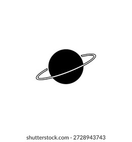 Esfera Celestial: Una representación monocromática minimalista y elegante de un planeta adornado con un delicado anillo, que simboliza la vastedad del universo.