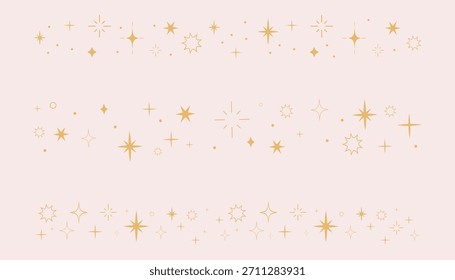 Borde de estrella celestial, divisor de destello de línea dorada, adorno elegante simple. Festivos Elementos espaciales brillantes. Separador mágico, decoración espiritual.