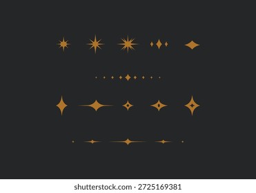 Estrella celestial y ornamento de la chispa fijados en color de oro amarillo para la decoración elegante y minimalista del diseño del concepto de lujo