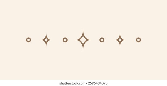 Celestial star sparkle pattern line text divider. Ornate boho mystic separator decorative element