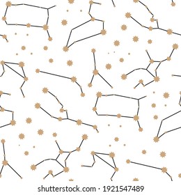 Celestial star vector seamless pattern. Starry night zodiac astronomy background. Constellation galaxy art.