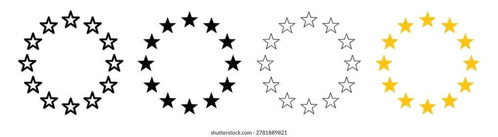 Celestial stars decorative elements set in minimalist line style, circular arrangements, geometric shapes, and symbols