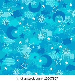 Celestial Stars Moon and Sun Seamless Repeat PAttern Vetor Illustration