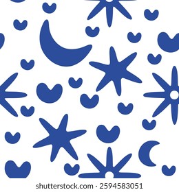 Celestial Stars and Moons seamless pattern background
